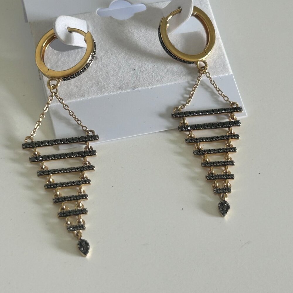Rarities Carol Brodie 3/4ctw BLACK DIAMOND Gold Plated Silver Drop Earrings NWT - Picture 8 of 15